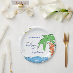 Personalisierter Palmenstrand Pappteller