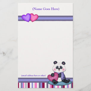 Personalisierter Panda-Bär u. Streifen-Briefpapie Briefpapier