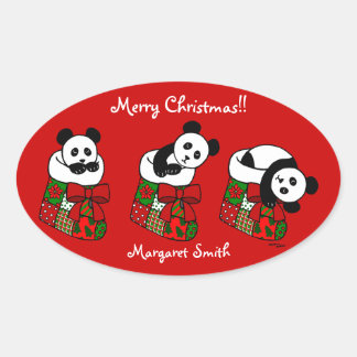Personalisierter Panda-Strumpf Ovaler Aufkleber
