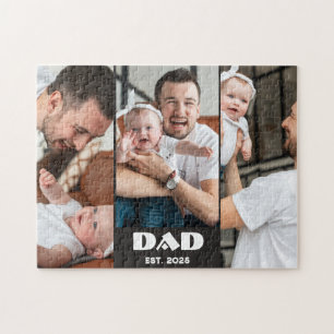 Personalisierter Papa Established 3-Foto-Collage Puzzle