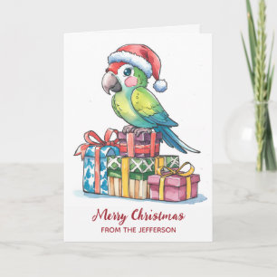 Personalisierter Papagei mit Weihnachtsmannmütze W Feiertagskarte