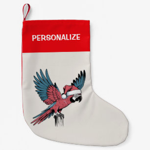 Personalisierter Papagei mit Weihnachtsmannmütze W Kleiner Weihnachtsstrumpf