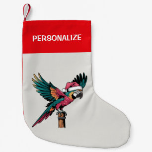 Personalisierter Papagei mit Weihnachtsmannmütze W Kleiner Weihnachtsstrumpf