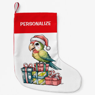 Personalisierter Papagei mit Weihnachtsmannmütze W Kleiner Weihnachtsstrumpf