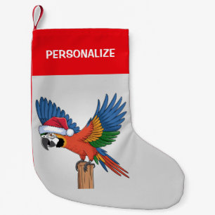 Personalisierter Papagei mit Weihnachtsmannmütze W Kleiner Weihnachtsstrumpf