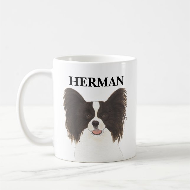 Personalisierter Papillenhund Kaffeetasse (Links)