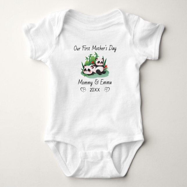 Personalisierter passender Panda zum ersten Mutter Baby Strampler (Vorderseite)