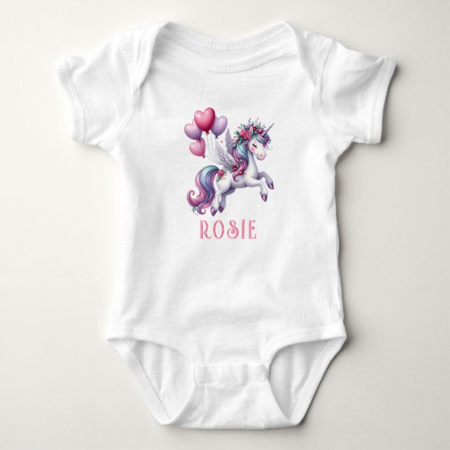 Personalisierter Pastel Rainbow Unicorn Baby Bodys Baby Strampler (Vorderseite)