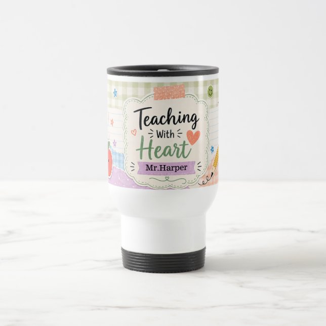 Personalisierter Pastell-Gingham-Lehrertasse 'Mit  Reisebecher (Mittel)