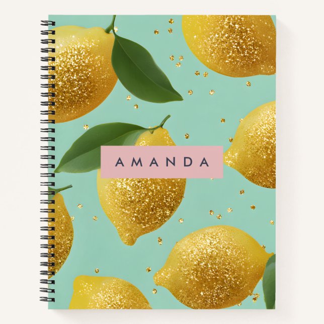 Personalisierter Pastell Glitter Lemon Stil Notizbuch (Vorderseite)