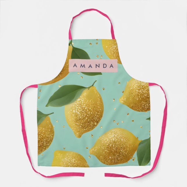 Personalisierter Pastell Glitter Lemon Stil Schürze (Vorderseite)