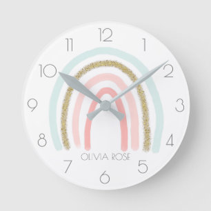 Personalisierter Pastell-Regenbogen mit Imitaten G Runde Wanduhr