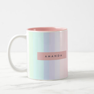 Personalisierter Pastell-Regenbogen-Streifen Zweifarbige Tasse