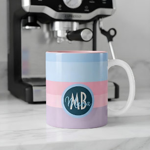 Personalisierter Pastell-Rosa-Blau-Streifen-Name G Zweifarbige Tasse