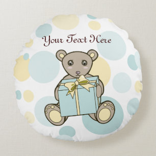 Personalisierter pastellblauer und gelber Teddybär Rundes Kissen