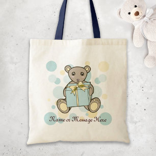 Personalisierter pastellblauer und gelber Teddybär Tragetasche