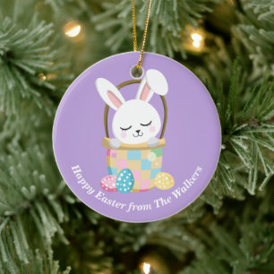 Personalisierter Pastelllila Osterhase Keramik Ornament