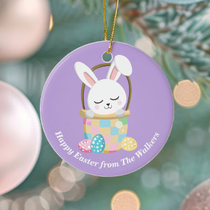 Personalisierter Pastelllila Osterhase Keramik Ornament