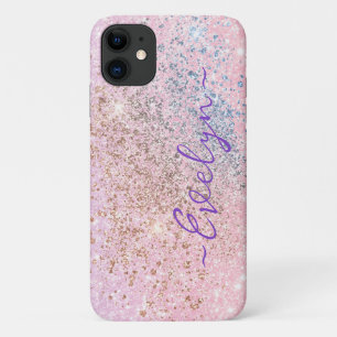Personalisierter pastellrosa Glitzer Case-Mate iPhone Hülle
