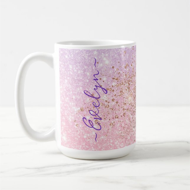 Personalisierter pastellrosa Glitzer Kaffeetasse (Links)