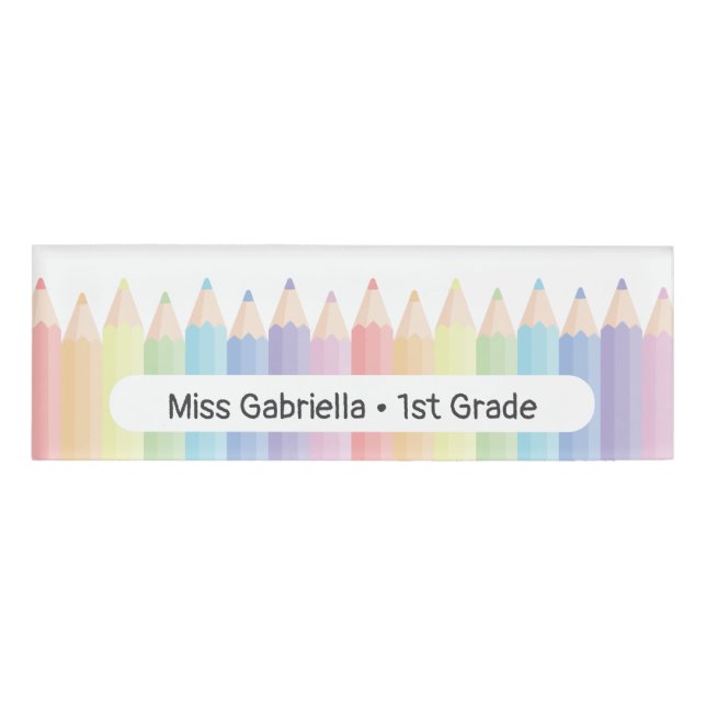 Personalisierter Pastelrainbow-Magnetlehrer Namenschild (Vorderseite)
