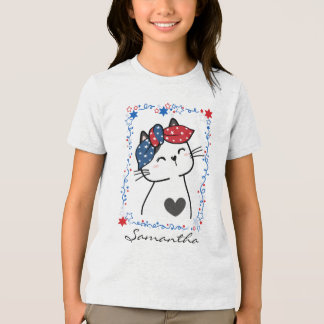 Personalisierter Patriotic Cat Kids T - Shirt