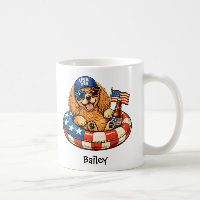 Personalisierter Patriotischer 4. Juli Cocker Span Kaffeetasse (Rechts)
