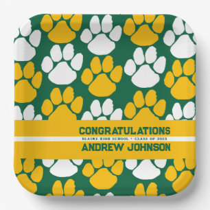 Personalisierter Pawprint für Grün und Gold Pappteller