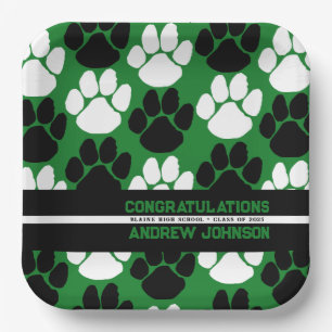 Personalisierter Pawprint in Grün und Schwarz Pappteller