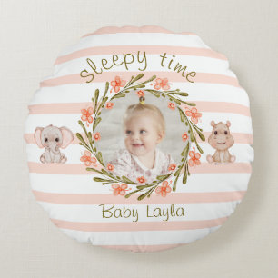 Personalisierter Peach und White Baby Individuelle Rundes Kissen