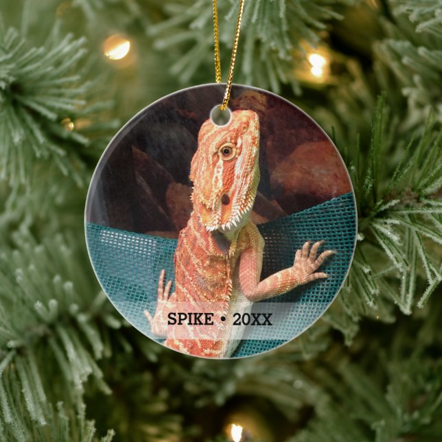 Personalisierter Pet Lizard Foto Weihnachtsbaum Keramikornament (Baum)