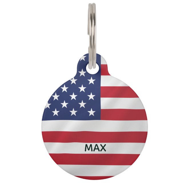 Personalisierter Pet Name American Flag Patriotic Haustiermarke (Vorderseite)