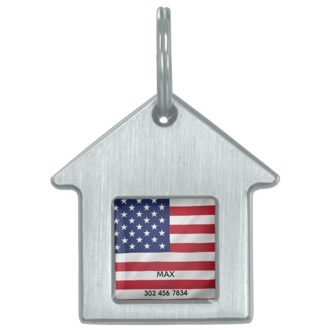 Personalisierter Pet Name American Flag Patriotic Tiermarke (Vorderseite)