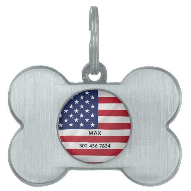 Personalisierter Pet Name American Flag Patriotic Tiermarke (Vorderseite)