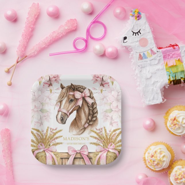 Personalisierter Pferde-Papierteller – Rosenrot Pappteller (Party)