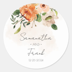 Personalisierter Pfirsich-Blumen-Hochzeit Runder Aufkleber