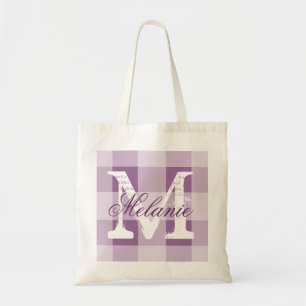 Personalisierter Pflaumengingham Monogramm Totbeut Tragetasche