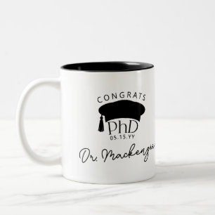 Personalisierter PhD Doktortitel Dr Abschluss Zweifarbige Tasse