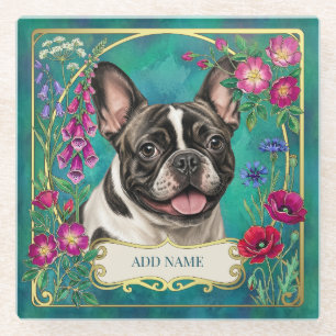 Personalisierter Pied Französischer Bulldogge Teal Glasuntersetzer