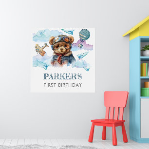 Personalisierter Pilot Teddy Bär Geburtstagszeiche Poster