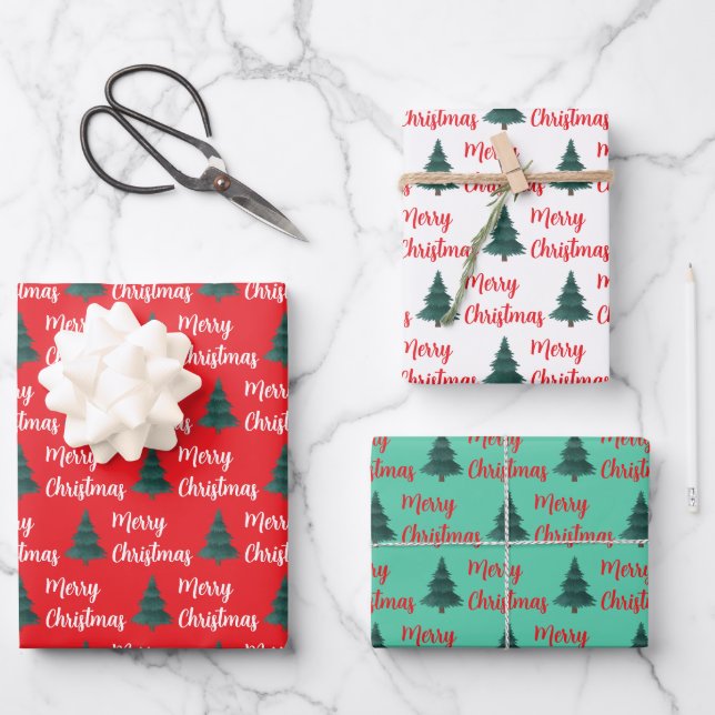 Personalisierter Pine Tree & Frohe Weihnachten Geschenkpapier Set (Vorderseite)