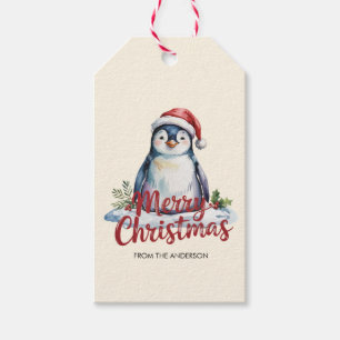 Personalisierter Pinguin in der Weihnachtsmannmütz Geschenkanhänger