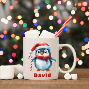 Personalisierter Pinguin mit Candy Cane Individuel Kaffeetasse