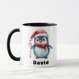 Personalisierter Pinguin mit Candy Cane Individuel Tasse