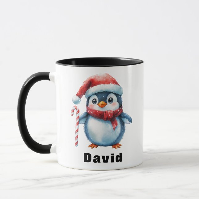 Personalisierter Pinguin mit Candy Cane Individuel Tasse (Links)