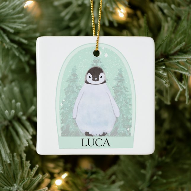 Personalisierter Pinguin Watercolor Weihnachtsschm Keramikornament (Baum)