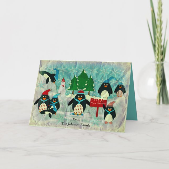 Personalisierter Pinguin Weihnachten Gruß (Vorderseite)