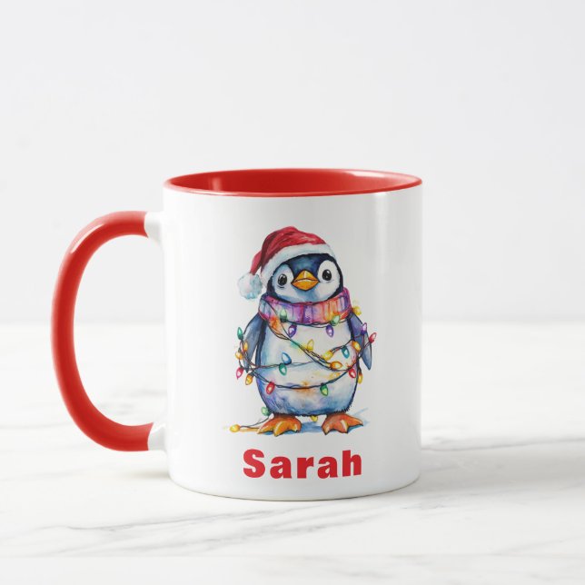 Personalisierter Pinguin Weihnachten Individuelle  Tasse (Links)