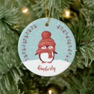 Personalisierter Pinguin-Weihnachten Keramik Ornament