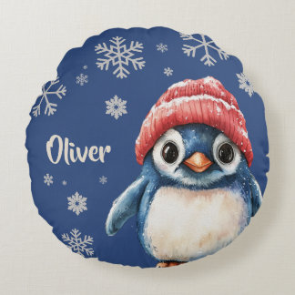 Personalisierter Pinguin Weihnachten Schneeflocke Rundes Kissen